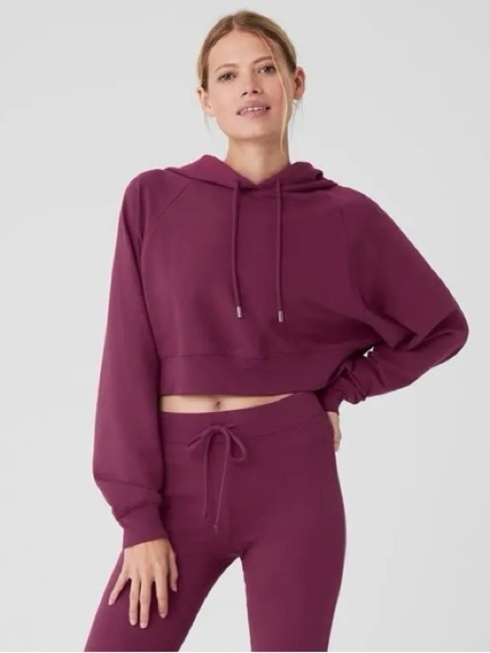 Alo Yoga Double Take Women's Cropped Hoodie in Wild Berry Size Small